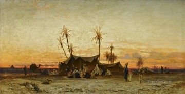 un accampamento arabo al tramonto Hermann David Salomon Corrodi paisaje orientalista Araber Pinturas al óleo